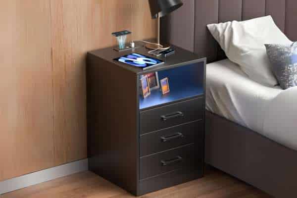 LED Nightstand with Wireless Charging Stations 