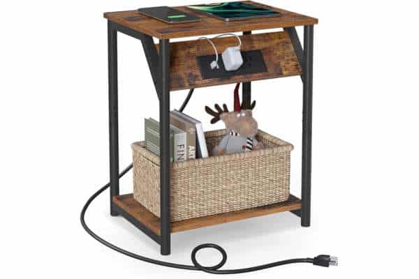 VASAGLE End Table with Charging Station